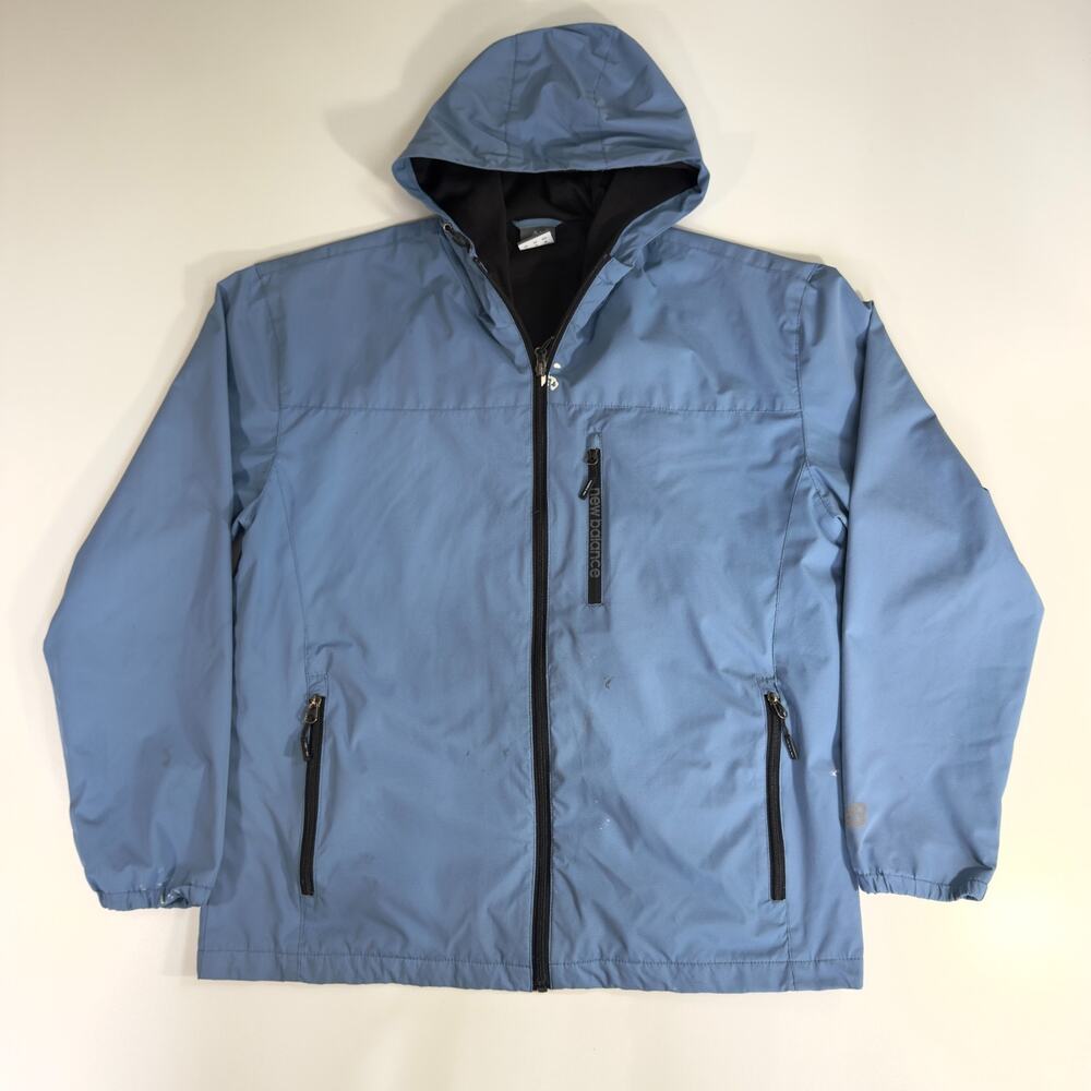 New Balance Mens M Blue Soft Shell Windbreaker Jacket Running Hiking Multi Pocke